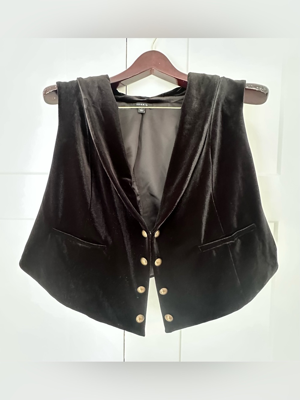 torrid Black Velvet Vest with Gold-Tone Buttons